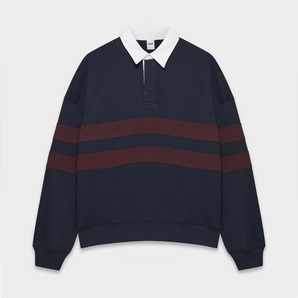 Aritzia Tops - Aritzia Navy Sweatshirt with White Collar and Burgundy Stripes